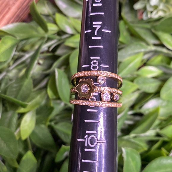 Michael Kors Gold Tone Flower Power Layered Ring with Clear Crystal Details - Picture 7 of 16